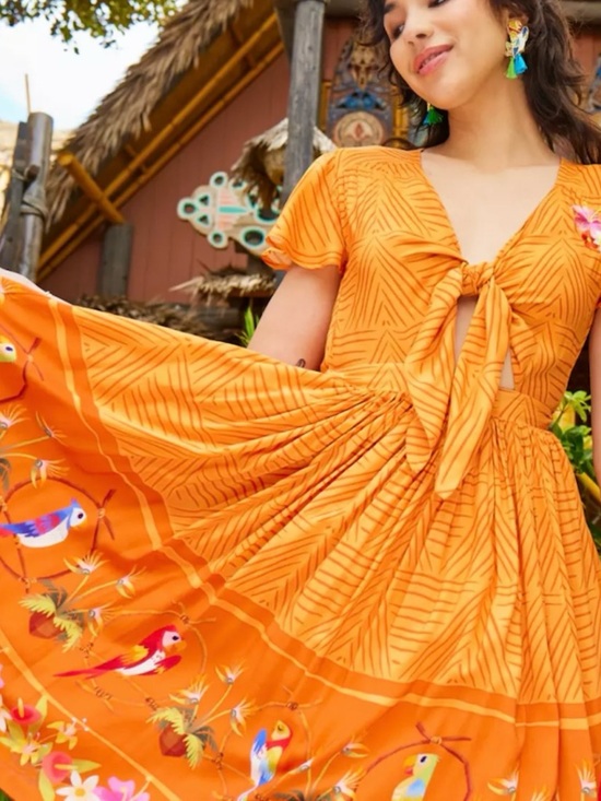 Disney Dresses & Skirts - Disney Orange Tie-Front Midi Dress with Bird Border